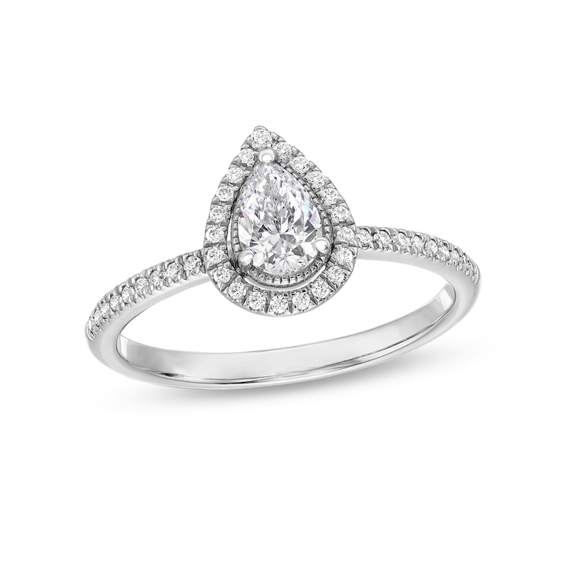Main Image 1 of 1/2 CT. T.W. Pear-Shaped Diamond Frame Engagement Ring in 14K White Gold
