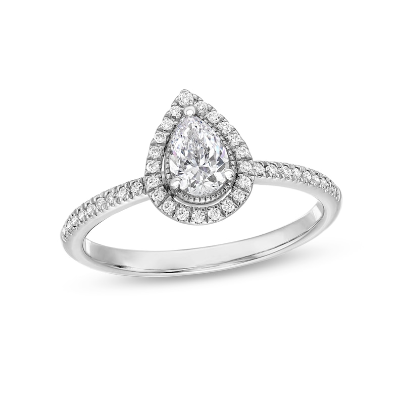 1/2 CT. T.W. Pear-Shaped Diamond Frame Engagement Ring in 14K White ...