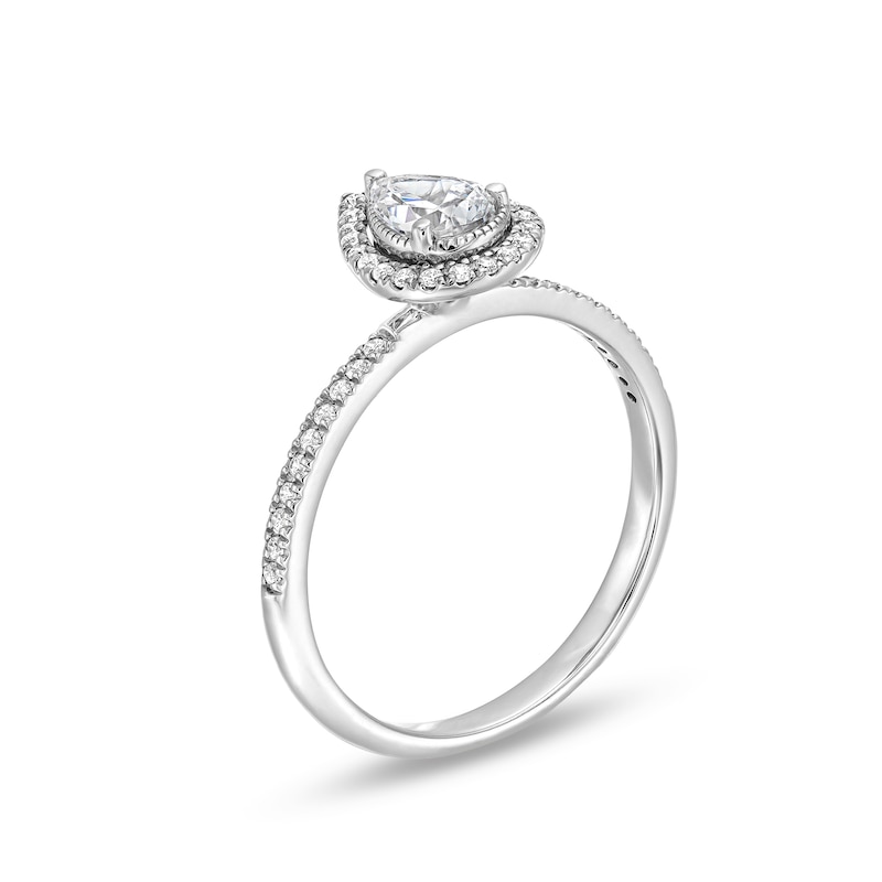 Main Image 3 of 1/2 CT. T.W. Pear-Shaped Diamond Frame Engagement Ring in 14K White Gold