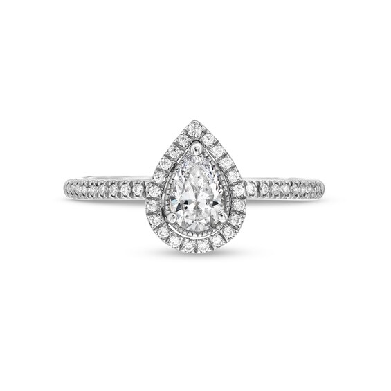 1/2 CT. T.w. Pear-Shaped Diamond Frame Engagement Ring in 14K White Gold