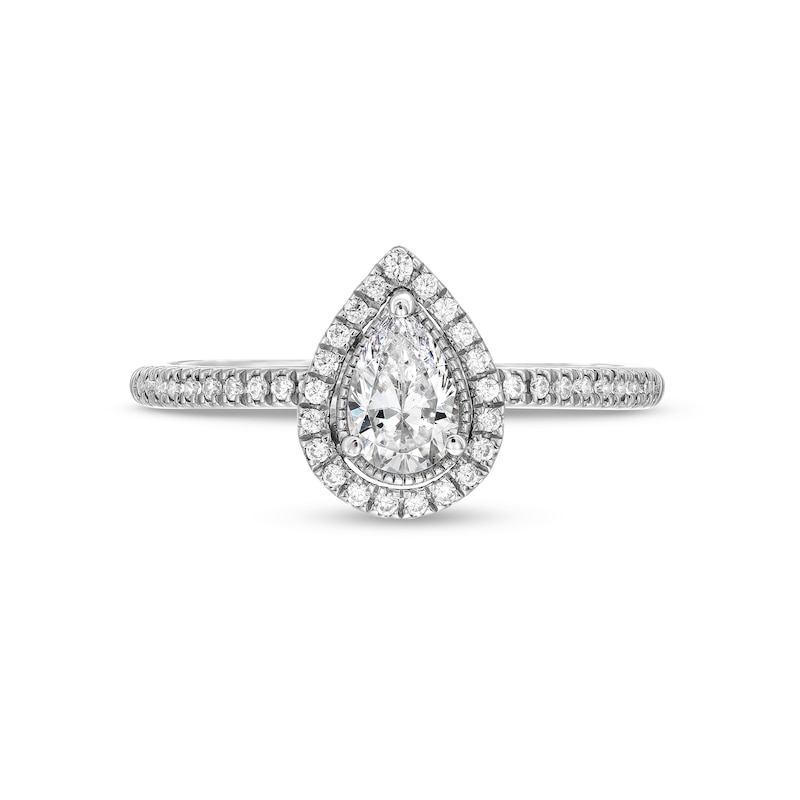 Main Image 4 of 1/2 CT. T.W. Pear-Shaped Diamond Frame Engagement Ring in 14K White Gold