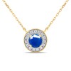 Thumbnail Image 1 of 6.0mm Blue Sapphire and 1/5 CT. T.W. Lab-Grown Diamond Frame Vintage-Style Necklace in 14K Gold