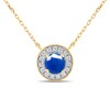 Thumbnail Image 0 of 6.0mm Blue Sapphire and 1/5 CT. T.W. Lab-Created Diamond Frame Vintage-Style Necklace in 14K Gold