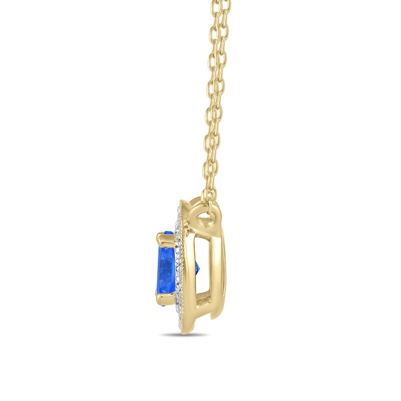 Main Image 2 of 6.0mm Blue Sapphire and 1/5 CT. T.W. Lab-Grown Diamond Frame Vintage-Style Necklace in 14K Gold
