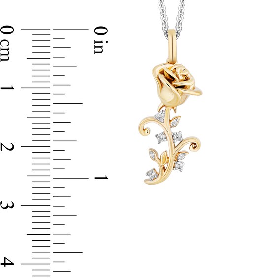 Enchanted Disney Belle 1/15 CT. T.w. Diamond Rose Pendant in Sterling Silver and 10K Gold - 19"