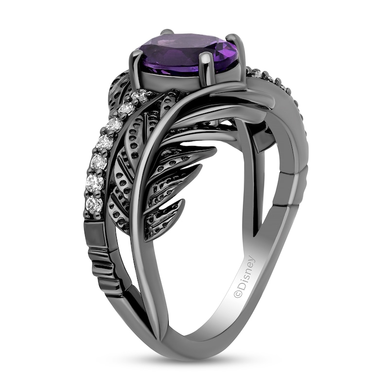 Main Image 2 of Enchanted Disney Villains Dr. Facilier Amethyst and 1/6 CT. T.W. Diamond Bypass Feather Ring in Black Sterling Silver