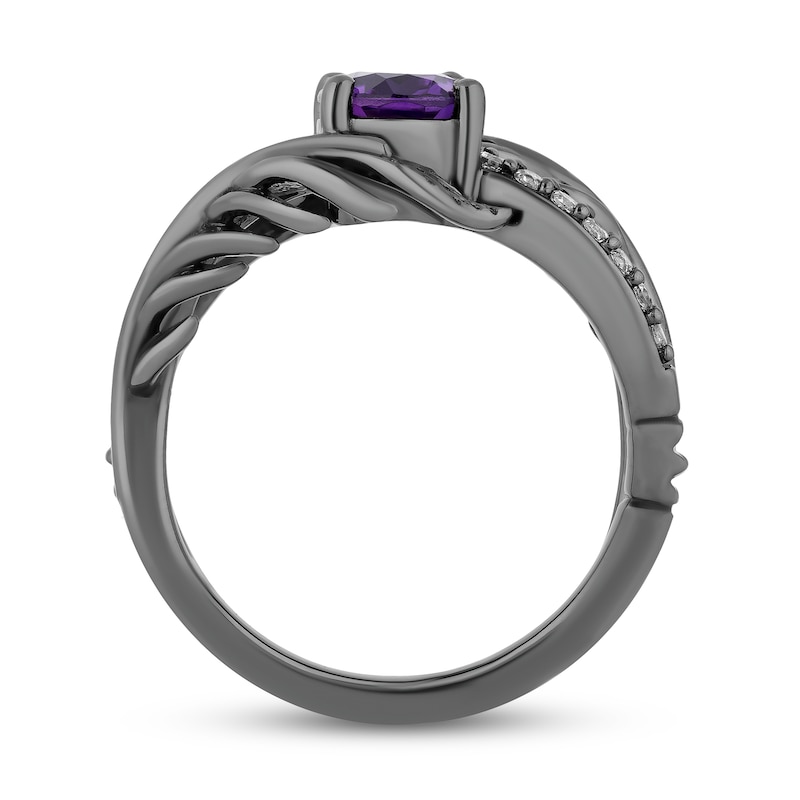 Main Image 3 of Enchanted Disney Villains Dr. Facilier Amethyst and 1/6 CT. T.W. Diamond Bypass Feather Ring in Black Sterling Silver