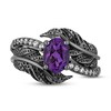 Thumbnail Image 4 of Enchanted Disney Villains Dr. Facilier Amethyst and 1/6 CT. T.W. Diamond Bypass Feather Ring in Black Sterling Silver