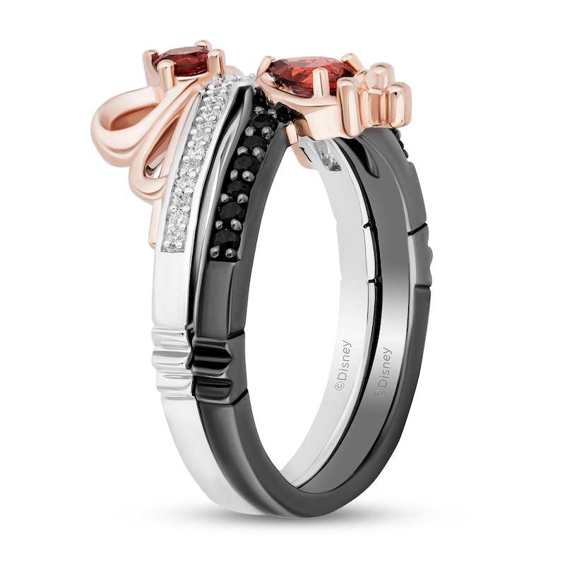 Main Image 2 of Enchanted Disney Garnet and 1/6 CT. T.W. Diamond Bow and Heart with Dagger Ring Set in Sterling Silver and Rose Gold