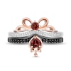 Thumbnail Image 2 of Enchanted Disney Garnet and 1/6 CT. T.W. Diamond Bow and Heart with Dagger Ring Set in Sterling Silver and Rose Gold