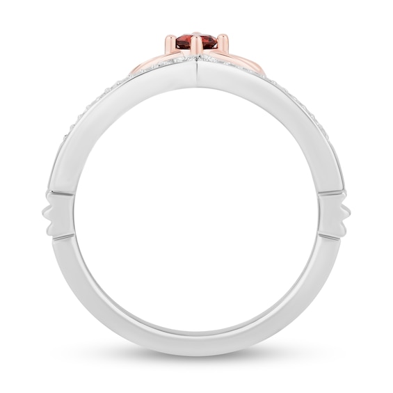 Enchanted Disney Garnet and 1/6 CT. T.w. Diamond Bow and Heart with Dagger Ring Set in Sterling Silver and Rose Gold