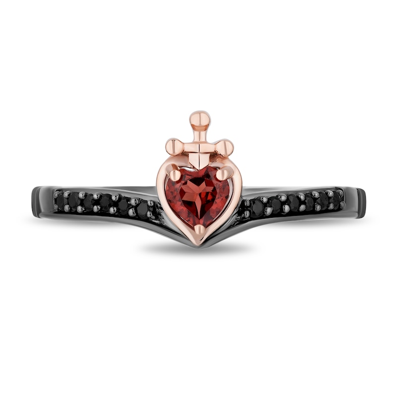 Main Image 6 of Enchanted Disney Garnet and 1/6 CT. T.W. Diamond Bow and Heart with Dagger Ring Set in Sterling Silver and Rose Gold