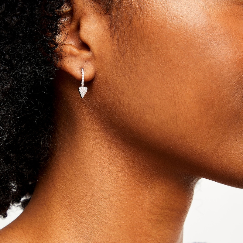 Main Image 2 of 1/6 CT. T.W. Heart-Shaped Multi-Diamond Drop Earrings in Sterling Silver
