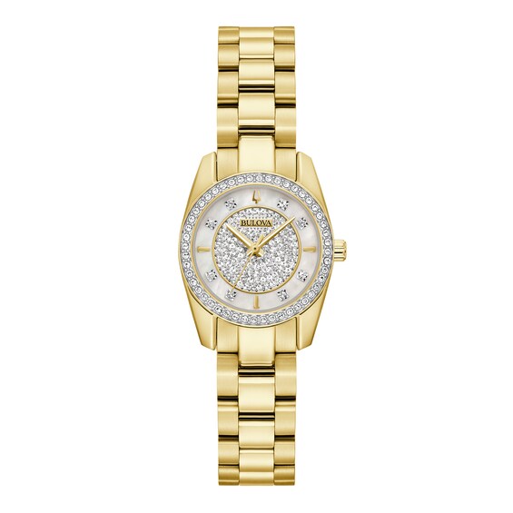 Ladies' Bulova Crystal Collection Watch with Mother-of Pearl Dial and Heart Bracelets Box Set (Model: 98X137)