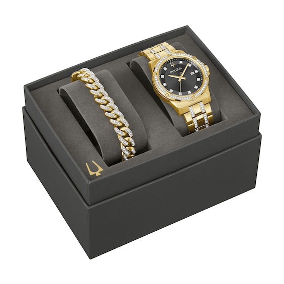 Menâs Bulova Exclusive Crystal Collection Watch and Bracelet Box Set (Model: 98K118)