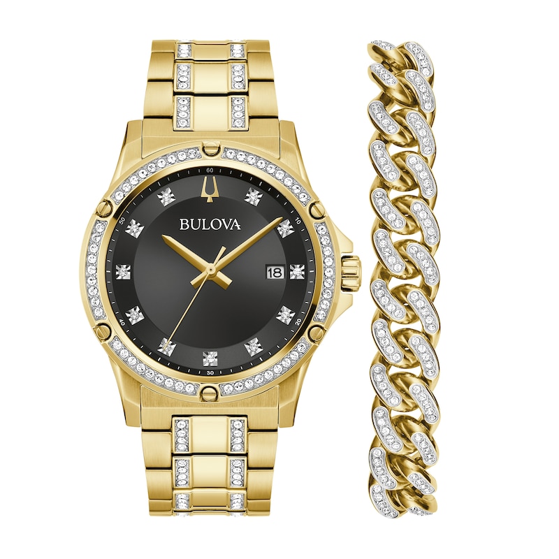 Men’s Bulova Exclusive Crystal Collection Watch and Bracelet Box Set (Model: 98K118)