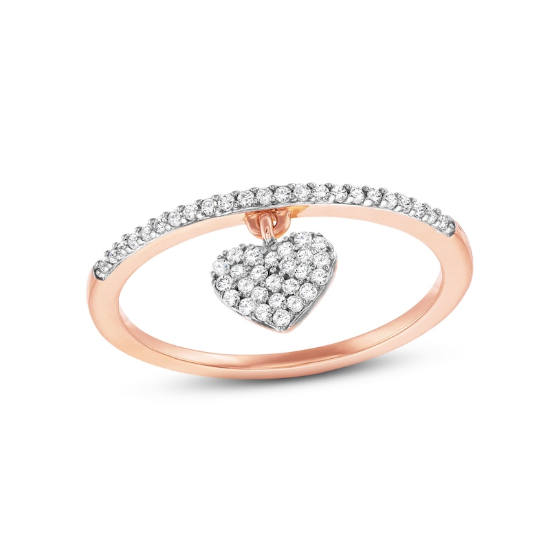 Main Image 1 of 1/6 CT. T.W. Heart-Shaped Multi-Diamond Dangle Ring in 10K Rose Gold - Size 7