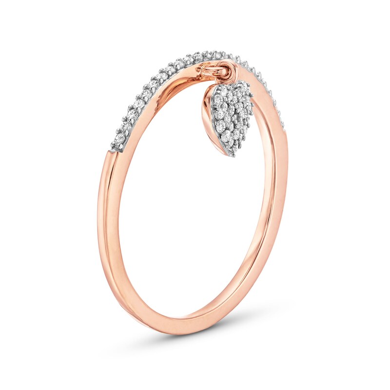 Main Image 3 of 1/6 CT. T.W. Heart-Shaped Multi-Diamond Dangle Ring in 10K Rose Gold - Size 7
