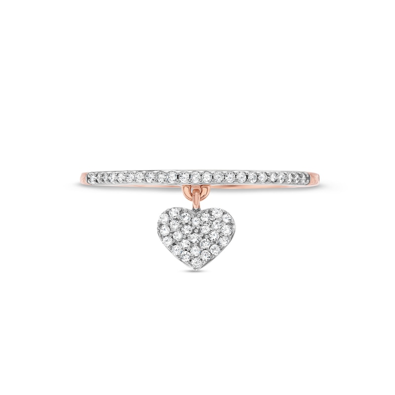 Main Image 4 of 1/6 CT. T.W. Heart-Shaped Multi-Diamond Dangle Ring in 10K Rose Gold - Size 7