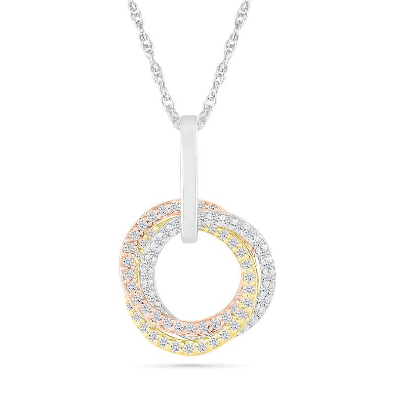 Main Image 1 of 1/4 CT. T.W. Diamond Open Circles Pendant in 10K Tri-Toned Gold