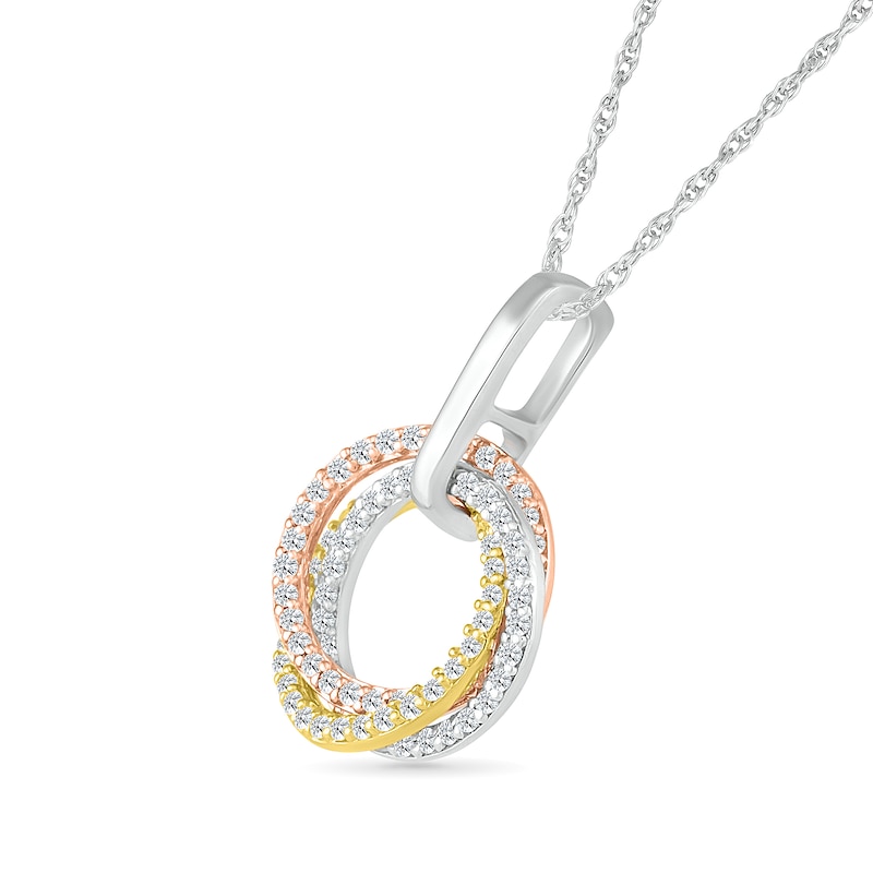 Main Image 2 of 1/4 CT. T.W. Diamond Open Circles Pendant in 10K Tri-Toned Gold