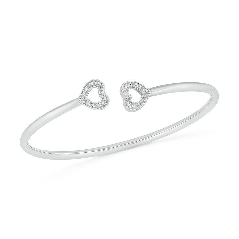 Main Image 1 of 1/10 CT. T.W. Diamond Double Heart Bangle Bracelet in Sterling Silver