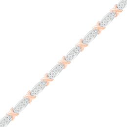 1/4 CT. T.W. Diamonds Bar and X-Link Bracelet in Sterling Silver and 10K Rose Gold - 7.25"