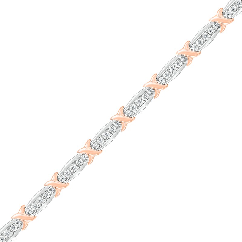 Main Image 1 of 1/4 CT. T.W. Diamonds Bar and X-Link Bracelet in Sterling Silver and 10K Rose Gold - 7.25"