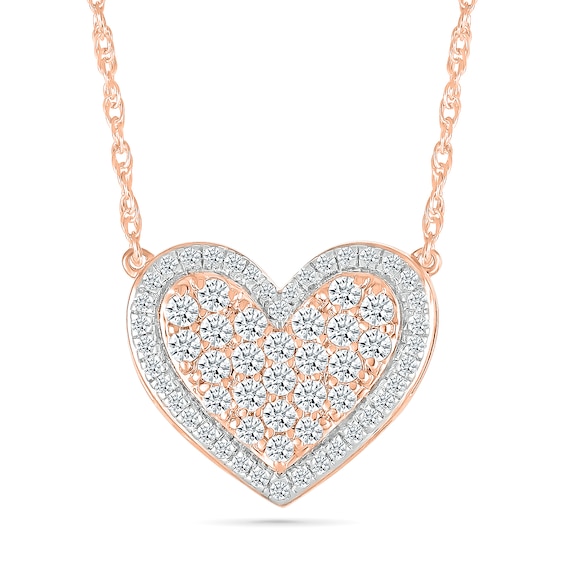 1/3 CT. T.w. Diamond Puffed Heart Necklace in 10K Rose Gold