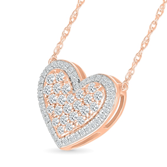 1/3 CT. T.w. Diamond Puffed Heart Necklace in 10K Rose Gold