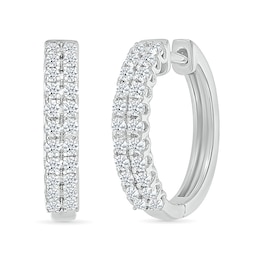 1/2 CT. T.W. Diamond Double Row Huggie Hoop Earrings in Sterling Silver
