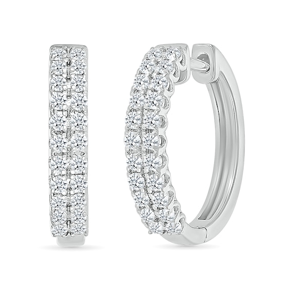 1/2 CT. T.w. Diamond Double Row Huggie Hoop Earrings in Sterling Silver