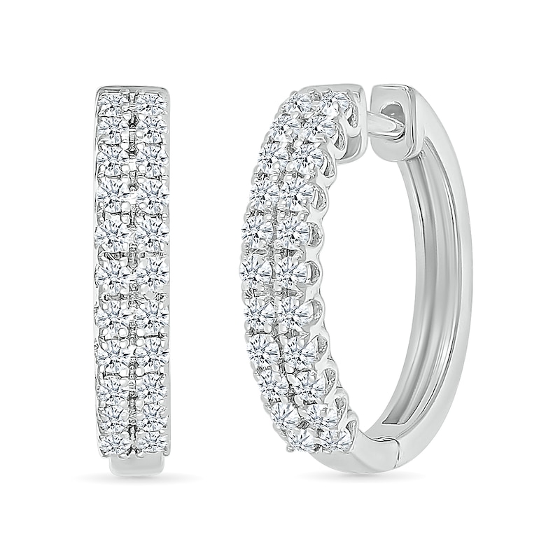 Main Image 1 of 1/2 CT. T.W. Diamond Double Row Huggie Hoop Earrings in Sterling Silver