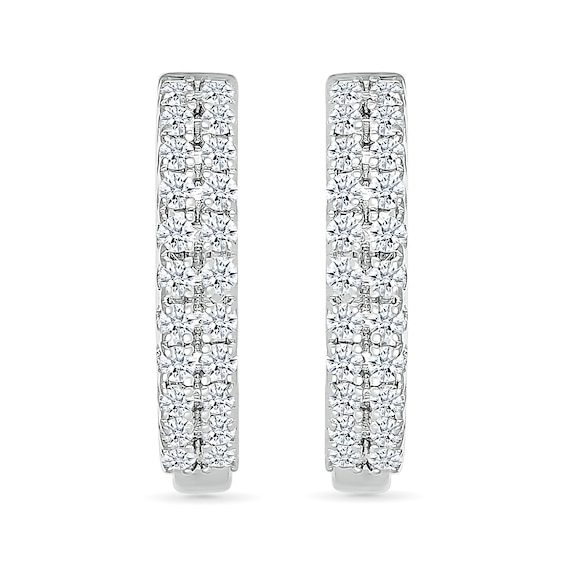 1/2 CT. T.w. Diamond Double Row Huggie Hoop Earrings in Sterling Silver