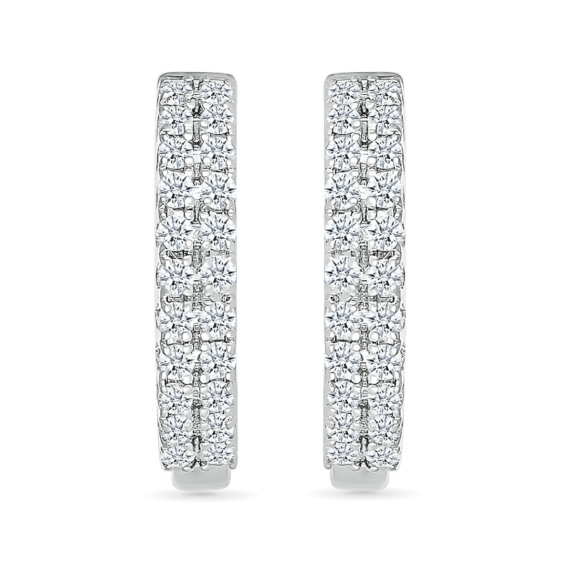 Main Image 2 of 1/2 CT. T.W. Diamond Double Row Huggie Hoop Earrings in Sterling Silver