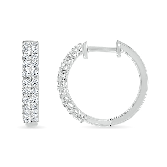 1/2 CT. T.w. Diamond Double Row Huggie Hoop Earrings in Sterling Silver