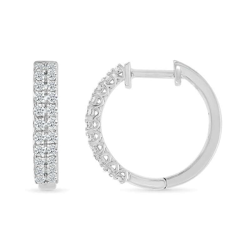 Main Image 3 of 1/2 CT. T.W. Diamond Double Row Huggie Hoop Earrings in Sterling Silver
