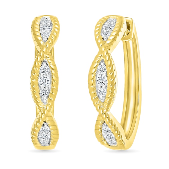 1/8 CT. T.w. Diamond Rope Twist Hoop Earrings in 10K Gold