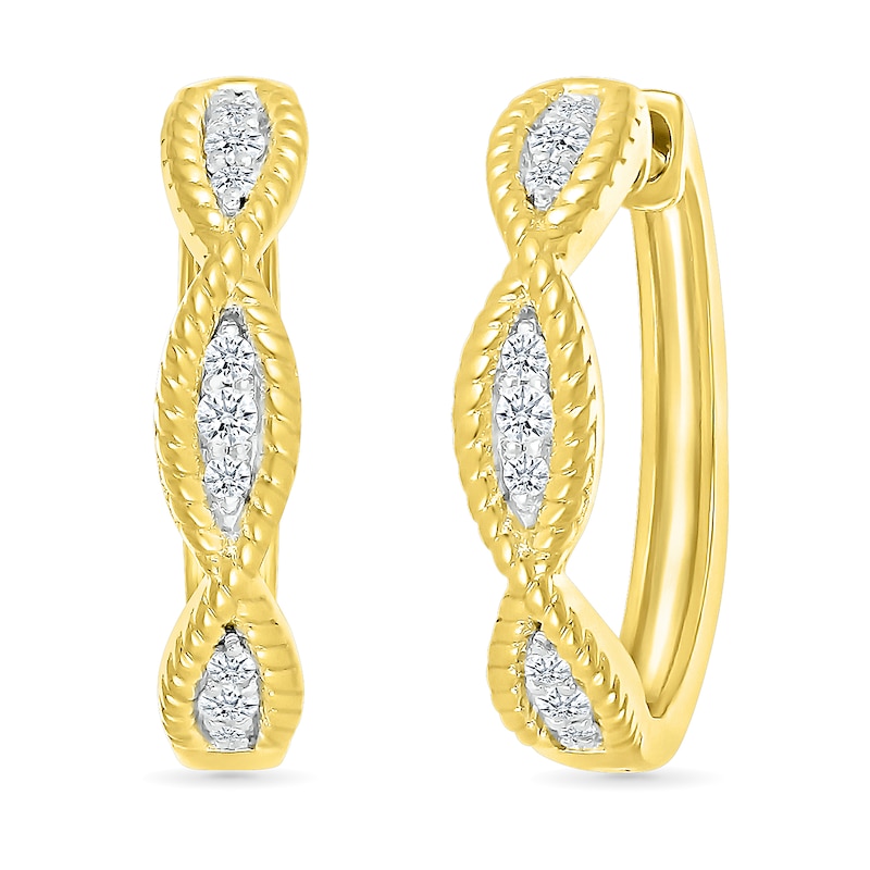 Main Image 1 of 1/8 CT. T.W. Diamond Rope Twist Hoop Earrings in 10K Gold