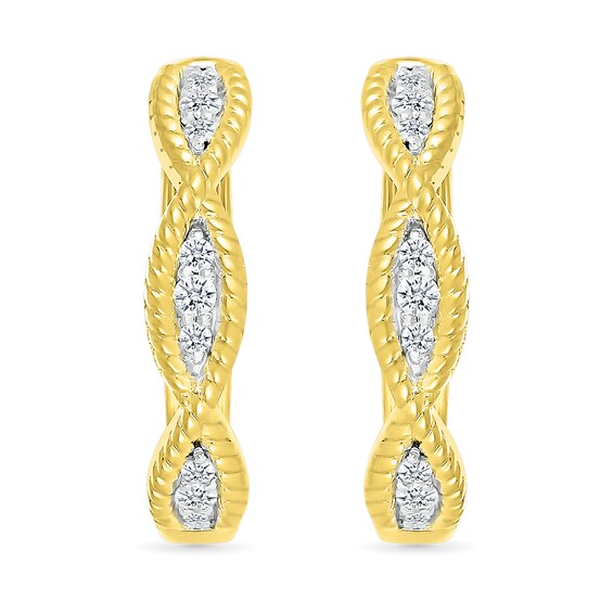 1/8 CT. T.w. Diamond Rope Twist Hoop Earrings in 10K Gold