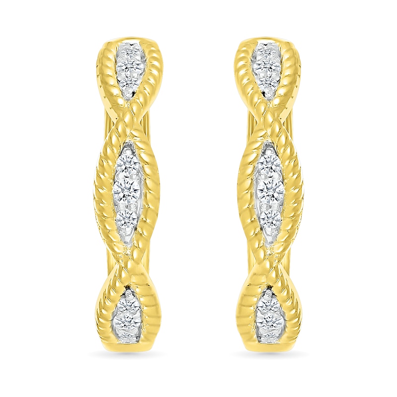 Main Image 2 of 1/8 CT. T.W. Diamond Rope Twist Hoop Earrings in 10K Gold