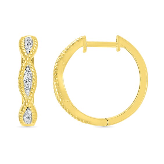 1/8 CT. T.w. Diamond Rope Twist Hoop Earrings in 10K Gold