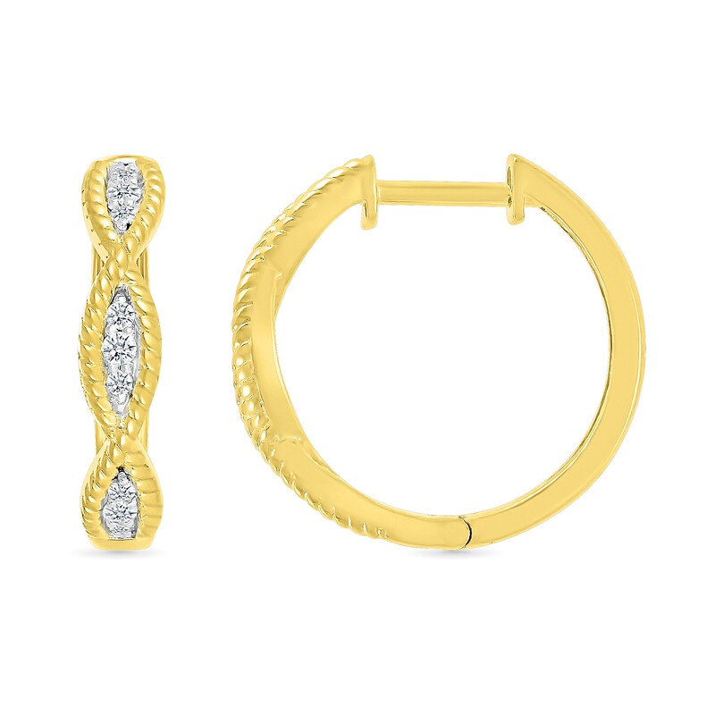 Main Image 3 of 1/8 CT. T.W. Diamond Rope Twist Hoop Earrings in 10K Gold
