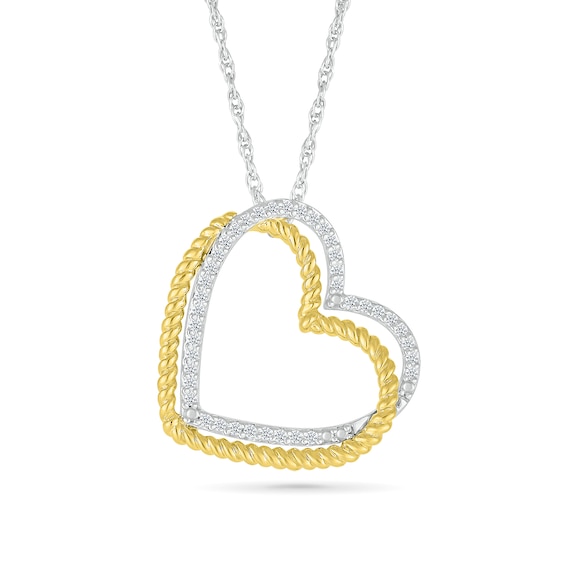 1/8 CT. T.w. Diamond Double Heart Pendant in 10K Two-Toned Gold