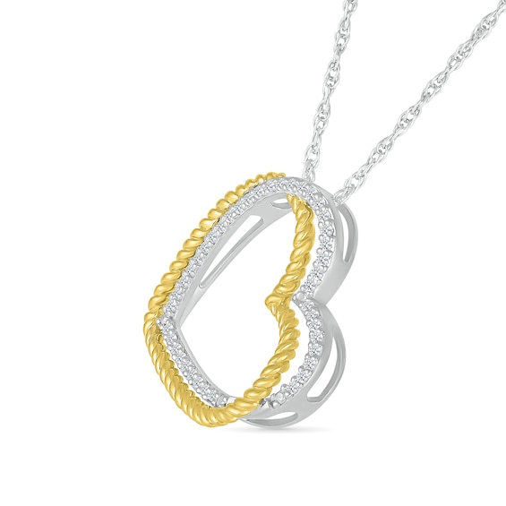 1/8 CT. T.w. Diamond Double Heart Pendant in 10K Two-Toned Gold
