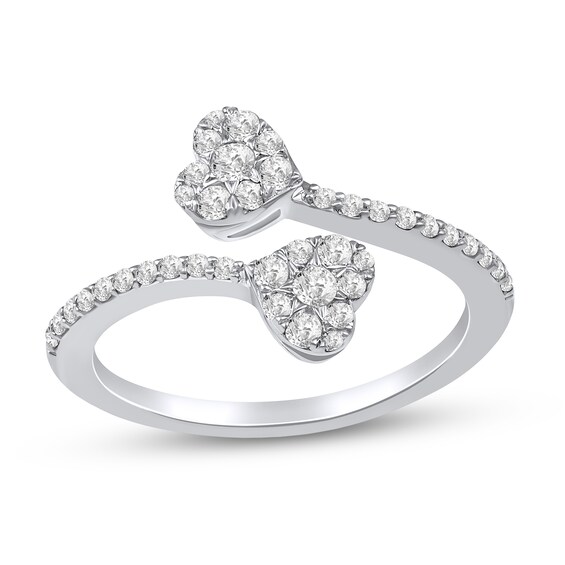 3/8 CT. T.w. Multi-Diamond Hearts Bypass Ring in Sterling Silver