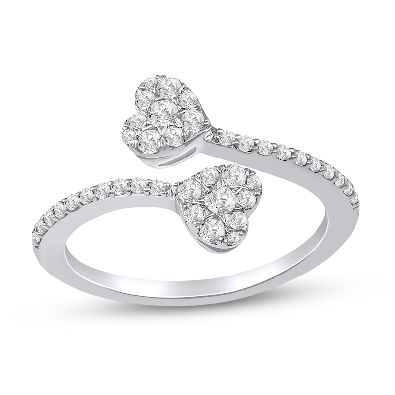 Main Image 1 of 3/8 CT. T.W. Multi-Diamond Hearts Bypass Ring in Sterling Silver