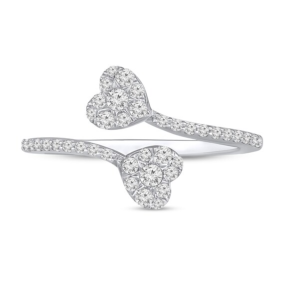 3/8 CT. T.w. Multi-Diamond Hearts Bypass Ring in Sterling Silver