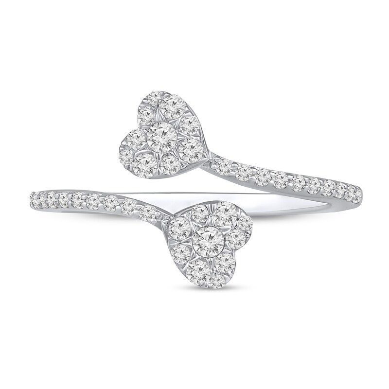 Main Image 2 of 3/8 CT. T.W. Multi-Diamond Hearts Bypass Ring in Sterling Silver
