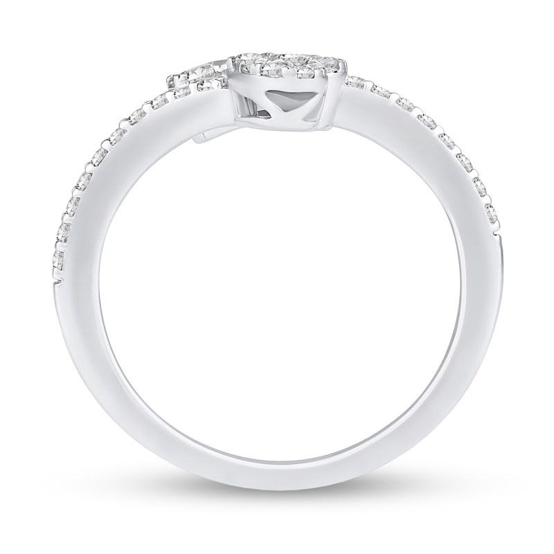 Main Image 3 of 3/8 CT. T.W. Multi-Diamond Hearts Bypass Ring in Sterling Silver